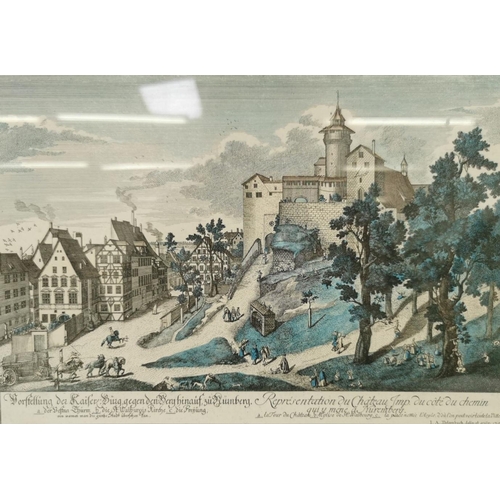 386 - A pair of nicely framed Nuremberg scenic prints. Framed dimensions 28cm x 36cm.