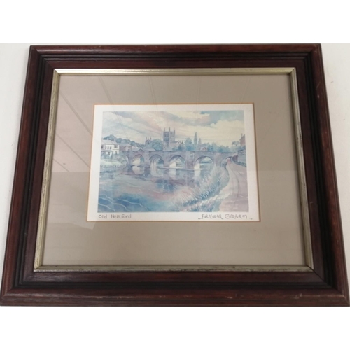 387 - A framed 'Old Hereford' print, signed by Barbara Graham. 26cm x 30cm.