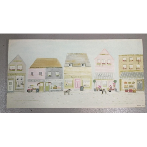 389 - A contemporary canvas print - 'The High Street', by Hannah Cole. 50cm x 100cm.