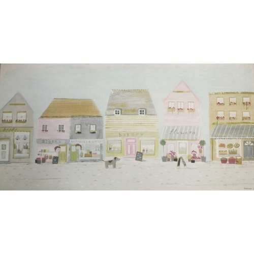 389 - A contemporary canvas print - 'The High Street', by Hannah Cole. 50cm x 100cm.