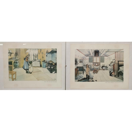 398 - A pair of vintage glass framed prints, by Carl Larsson (Swedish). Each 30cm x 40cm.