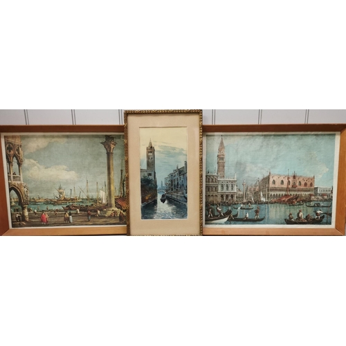 399 - A selection of three framed pieces of artwork, depicting Venice. Two prints & a watercolour. Framed ... 