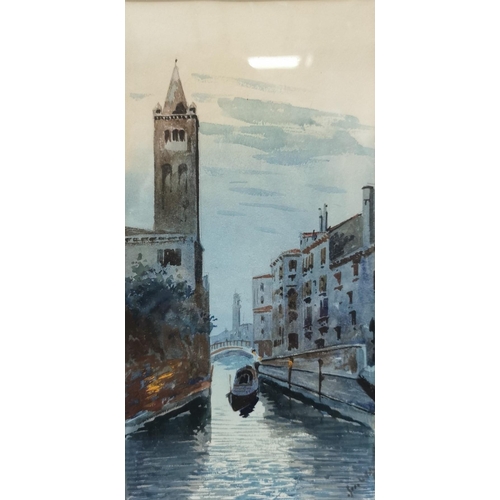 399 - A selection of three framed pieces of artwork, depicting Venice. Two prints & a watercolour. Framed ... 