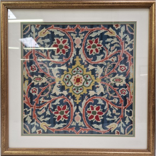 102 - A vintage framed needlepoint tapestry, inspired by William Morris. Framed dimensions 50cm x 50cm.