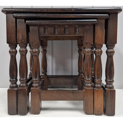 6 - A vintage, oak nest of three tables. Largest dimensions(cm) H47, W51, D39.