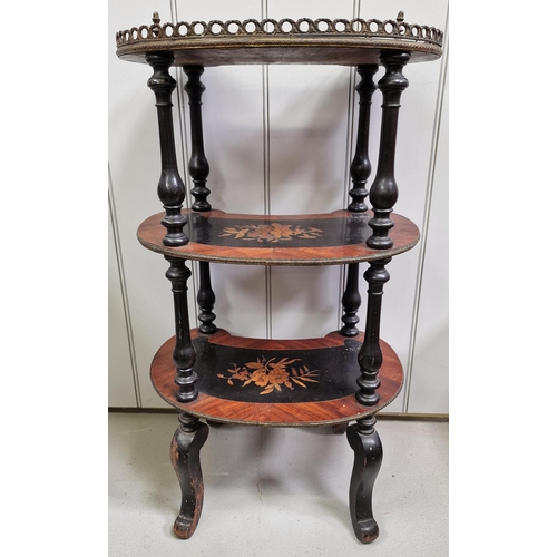 8 - A late 19th century/early 20th century decorative, kidney-shaped, French three tier etagere, in a ma... 