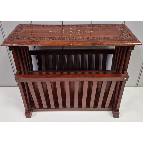 11 - A vintage, inlaid/carved mahogany magazine rack. Dimensions(cm) H3, W52, D25.