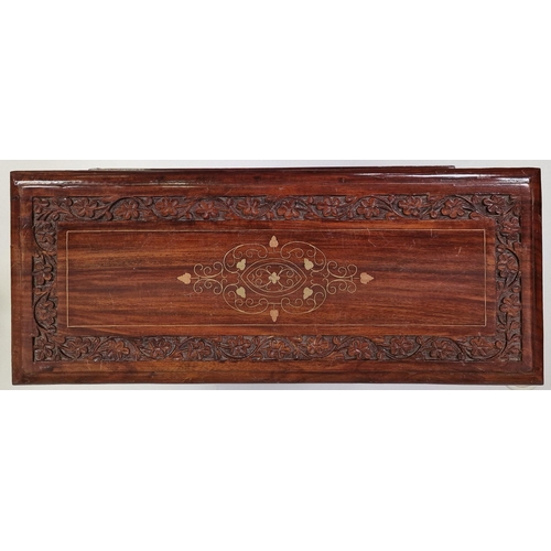 11 - A vintage, inlaid/carved mahogany magazine rack. Dimensions(cm) H3, W52, D25.