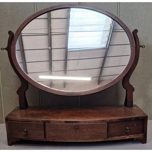 27 - A Regency, mahogany table top dressing mirror. Bow-front, with three drawers & brass fittings. Dimen... 