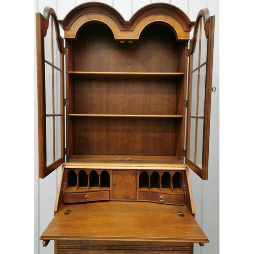 31 - A good quality, reproduction, burr walnut bureau bookcase, by 'Henredon'. Model 'Folio 10'. c.1970's... 