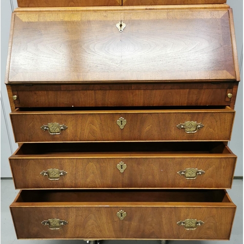 31 - A good quality, reproduction, burr walnut bureau bookcase, by 'Henredon'. Model 'Folio 10'. c.1970's... 