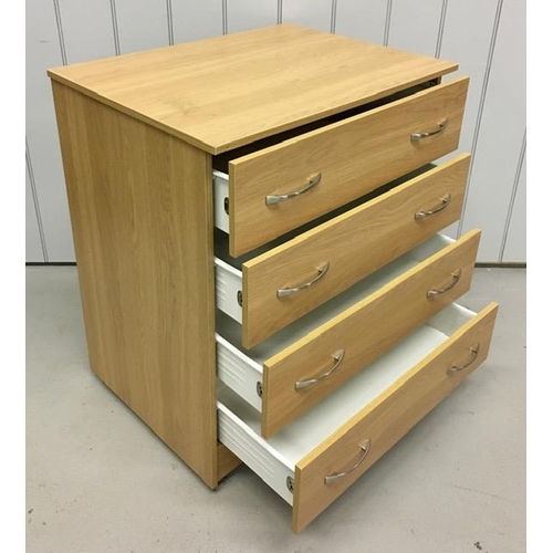 56 - A beech-coloured chest of four drawers with chrome coloured handles, on castors. Dimensions(cm) H85,... 