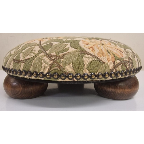 62 - A Victorian, upholstered footstool, together with a wicker waste basket. Respective dimensions(cm) H... 