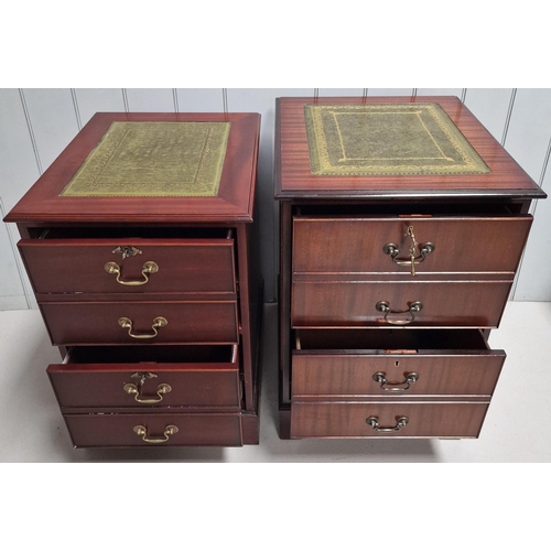 69 - Two mahogany office pedestals. Both with leather tops, two drawers (false fronts) & keys. Dimensions... 