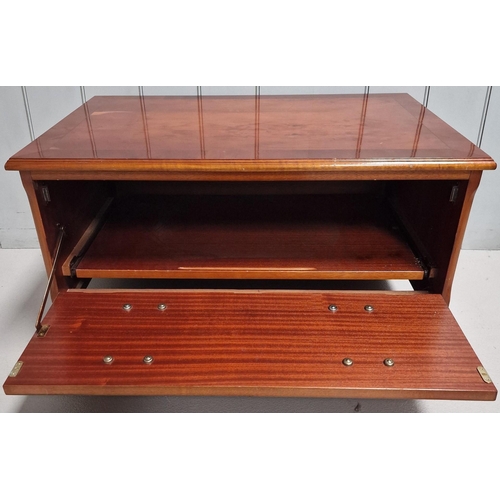 70 - A mahogany-veneered, TV Cabinet, with fall-front & sliding shelf. Dimensions(cm) H44, W80, D52.