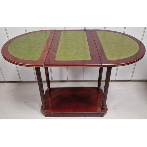 85 - A vintage drop-leaf, inlaid leather occasional table. Dimensions(cm) H54, W29/85, D51.