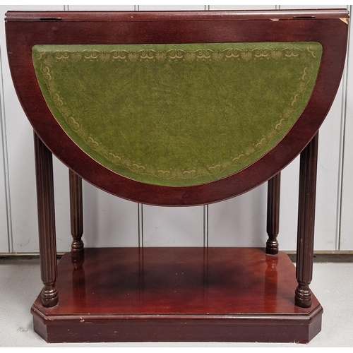 85 - A vintage drop-leaf, inlaid leather occasional table. Dimensions(cm) H54, W29/85, D51.