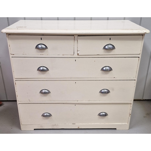 88 - A white painted, two over three chest of drawers. Dimensions(cm) H92, W104, D46.