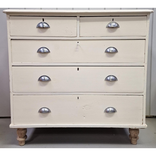 89 - A white painted, two over three graduated chest of drawers. Dimensions(cm) H98, W102, D51.