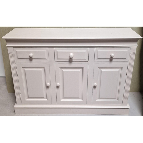 101 - A nicely painted, solid-wood sideboard, with three drawers over triple cupboard area. Dimensions(cm)... 