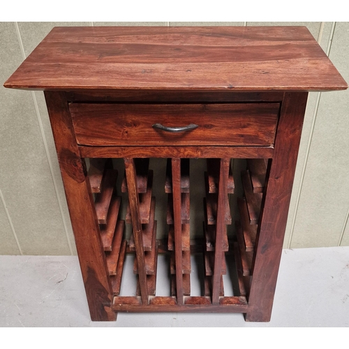 102 - A hard-wood 20-bottle wine rack, with single drawer. Dimensions(cm) H90, W63, D33.