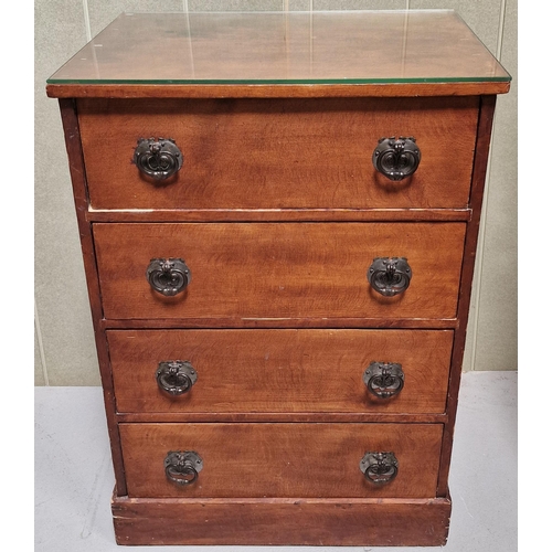 107 - A 19th century narrow chest of four drawers, with later added glass protector. Dimensions(cm) H93, W... 
