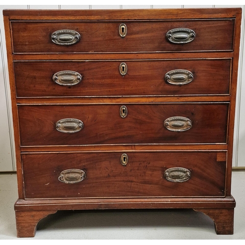 111 - A Georgian mahogany chest of four graduated drawers, with brass fittings & bracket feet. Dimensions(... 