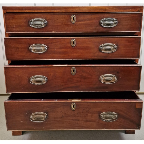 111 - A Georgian mahogany chest of four graduated drawers, with brass fittings & bracket feet. Dimensions(... 