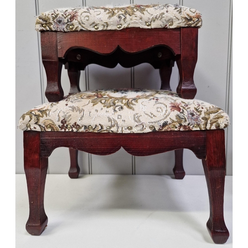 114 - A pair of little & large Edwardian mahogany footstools.  Dimensions(cm) H21/30, W33/39, D23/31.