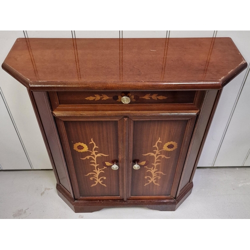 118 - An inlaid, veneered reproduction hall cupboard. Single drawer atop double cupboard. Dimensions(cm) H... 