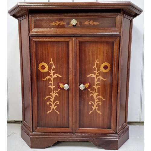 118 - An inlaid, veneered reproduction hall cupboard. Single drawer atop double cupboard. Dimensions(cm) H... 