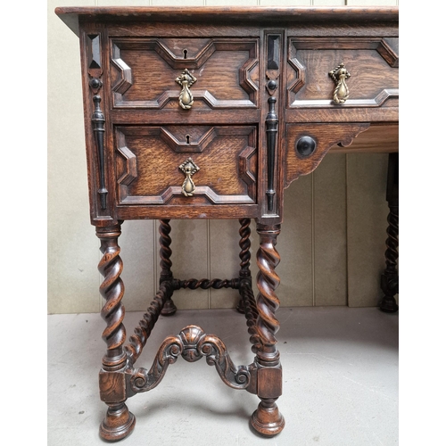 130 - A beautiful Victorian handmade kneehole desk, with five drawers, extravagantly carved stretchered le... 