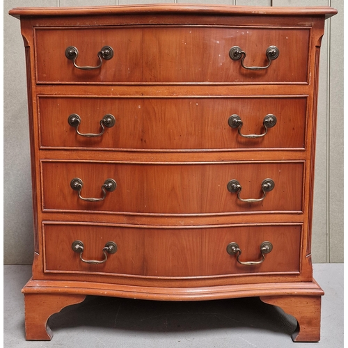 132 - A narrow, Georgian-style, yew serpentine chest of four drawers, with brass fittings. Dimensions(cm) ... 