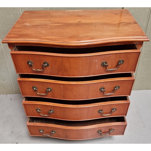 132 - A narrow, Georgian-style, yew serpentine chest of four drawers, with brass fittings. Dimensions(cm) ... 