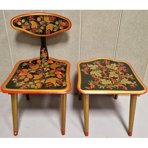 157 - A retro Russian children's table, chair & stool set, c.1970's. Table dimensions(cm)H49, W60, D45; ch... 