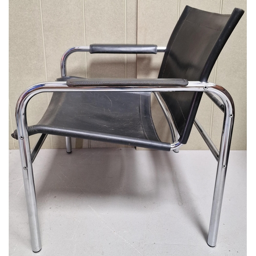 159 - A mid-century Bauhaus-style 'Klinte' chrome tubular steel & leather lounge chair. Dimensions(cm) H73... 