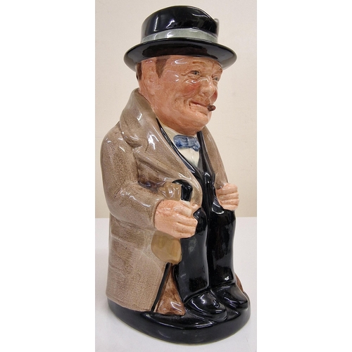 243 - A vintage Royal Doulton Winston Churchill Toby jug, together with a retro Blue Mountain pitcher.