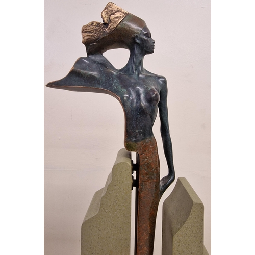 246 - A limited edition Egyptian figurine, by Josep Bofill (born 1942). Painted bronze, mounted on a compo... 