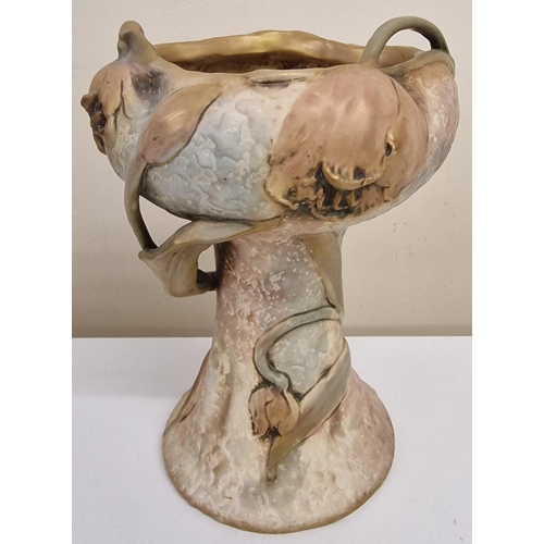 247 - An early 20th century Austrian 'Amphora' Compote. Pastel & gold-coloured glazing, with painted flora... 