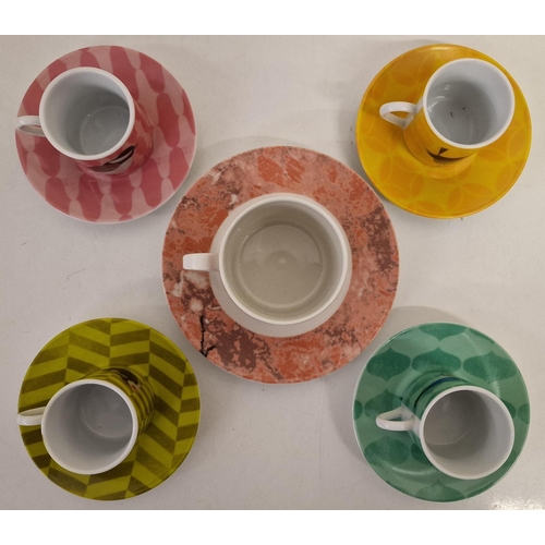 252 - A collection of ten colourful Espresso cups & saucers. Makers include 'Magpie' (eight pieces) & Vill... 