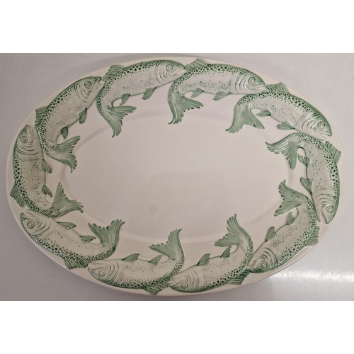 255 - A large ceramic fish platter, by 'A . Santos, Portugal', together with a boxed set of four fun sprea... 