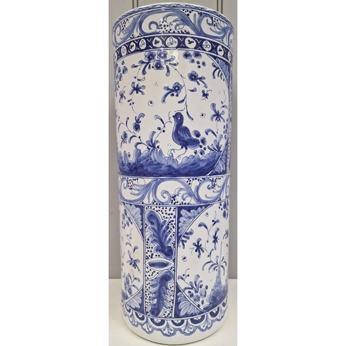 266 - A hand-painted blue & white porcelain umbrella stand. Marked to base as originating in Portugal. Dim... 