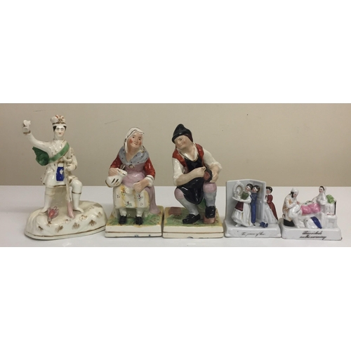 295 - A collection of 19th century Staffordshire figurines. To include The Cobbler & His Wife, two fairing... 