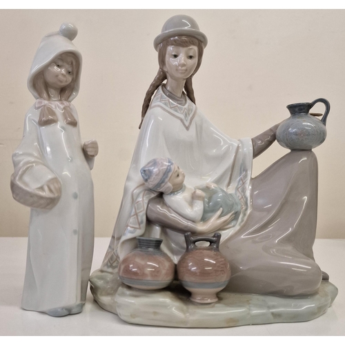 298 - Two vintage Lladro figurines. Peruvian Girl with Baby (4822) & Shepherdess with Basket (4678). Respe... 