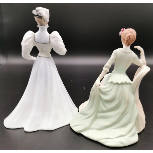 333 - A pair of Coalport figurines. To include 'Beau Monde Clara' & 'Elaine'. Respective heights 10/13cm.