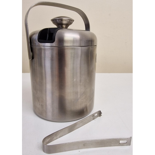 342 - A retro stainless-steel ice bucket (with tongs), together with an engraved pewter tankard.