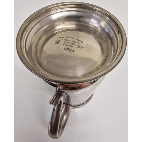 342 - A retro stainless-steel ice bucket (with tongs), together with an engraved pewter tankard.