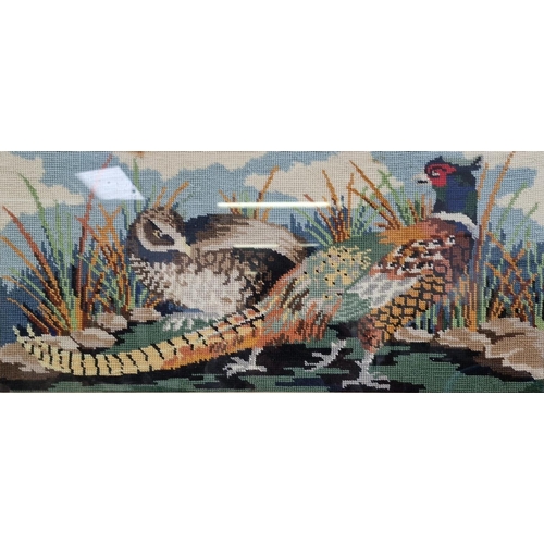 359 - A framed game-bird tapestry. 44cm x 76cm.