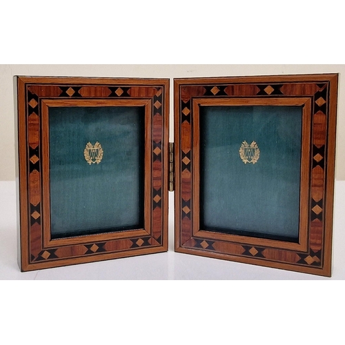 424 - A collection of three wooden pieces. To include a beautiful inlaid jewellery case, inlaid twin photo... 