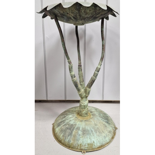 427 - A vintage copper birdbath. Originally would have perched bird to rim, but only feet remain! Dimensio... 